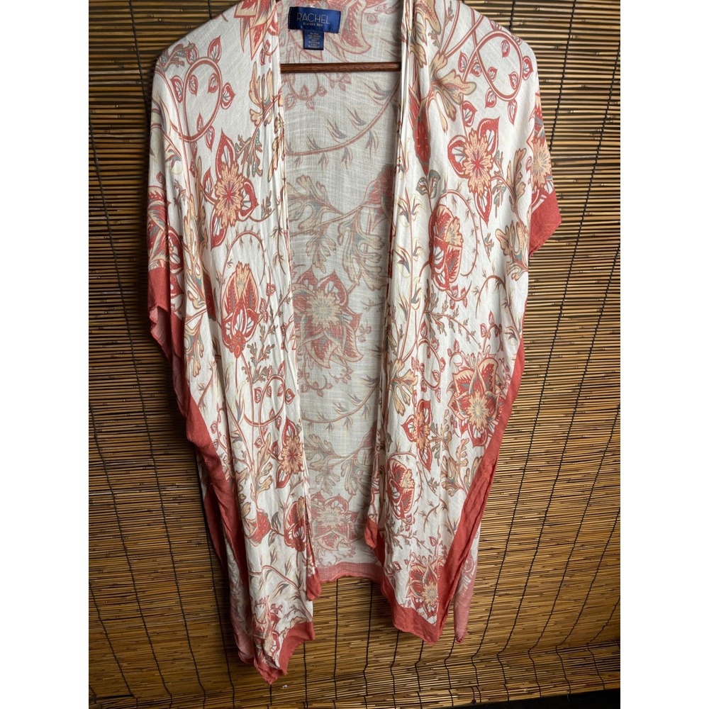 Rachel Roy Floral Kimono Wrap Coral Cream Paisley Boho Open Front‎ OS
